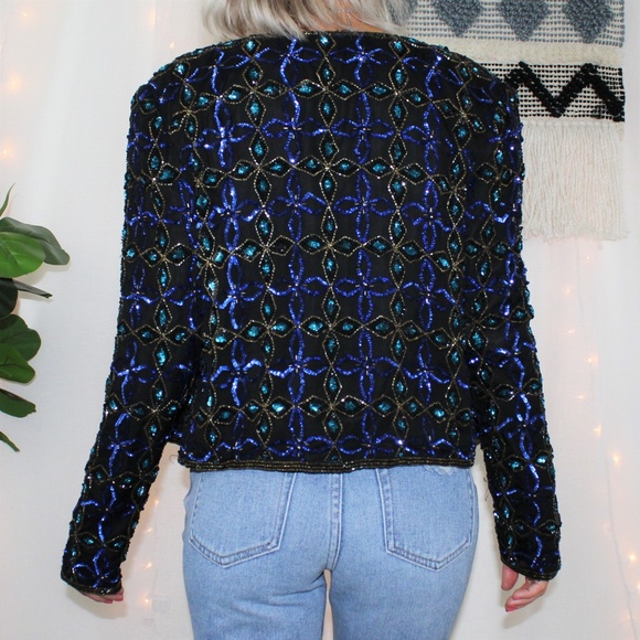 SOLD VTG Stenay Silk Sequin Beaded Evening Jacket - Picture 2 of 8